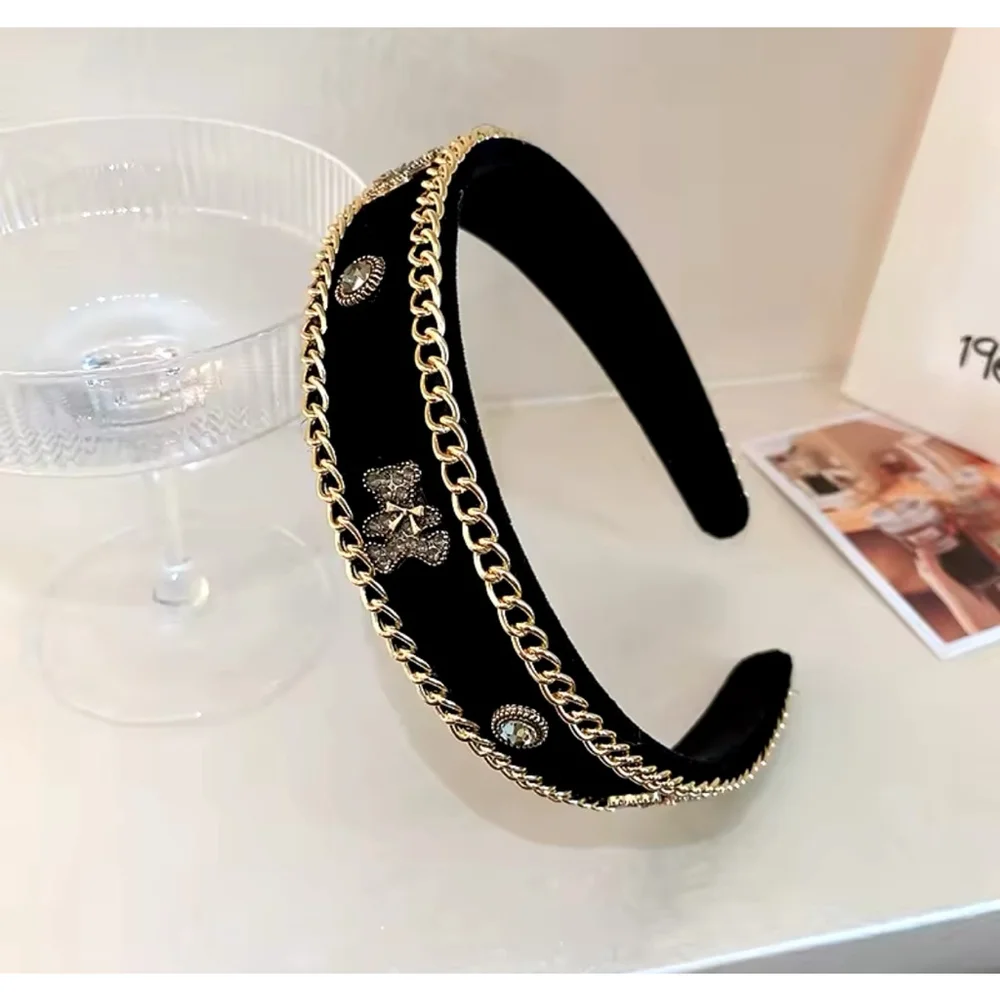 Women's The Velvet Teddy Chain Headband, One Size, Black and‎ Gold